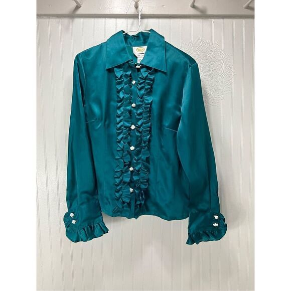 TALBOTS Pure Silk Ruffle Front Blouse - Picture 1 of 6
